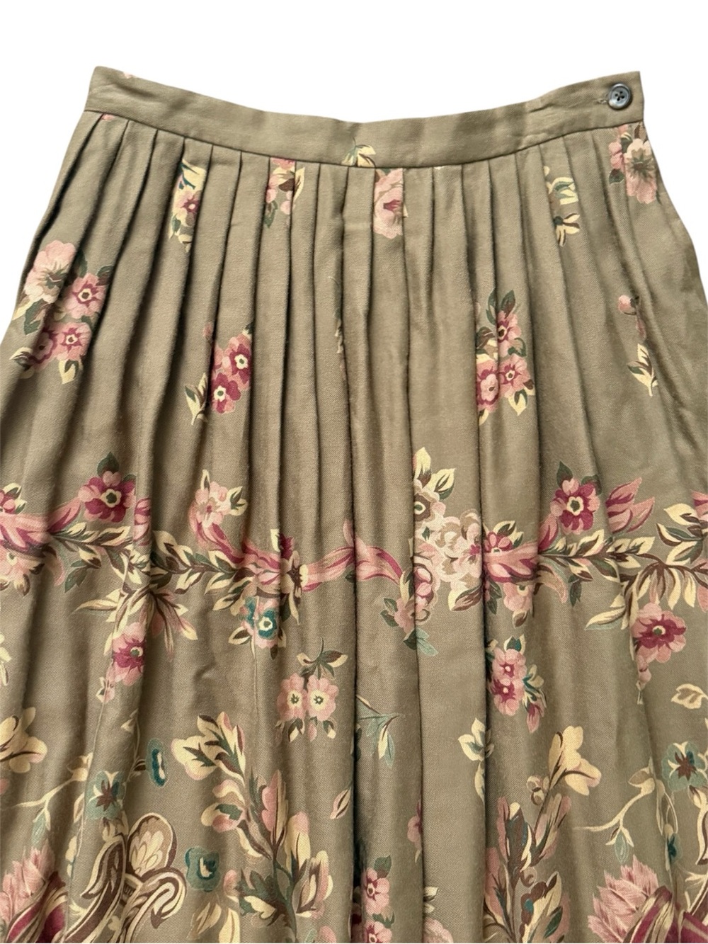 Vintage Ralph Lauren Blue Label Floral Pleated Wool Blend Maxi Skirt Size 12 - Picture 4 of 12